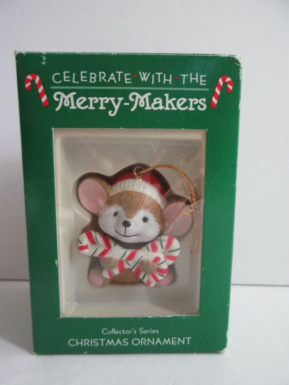 Gibson Merry Makers Mouse with Candy Cane Christmas Ornament in Box Vintage
